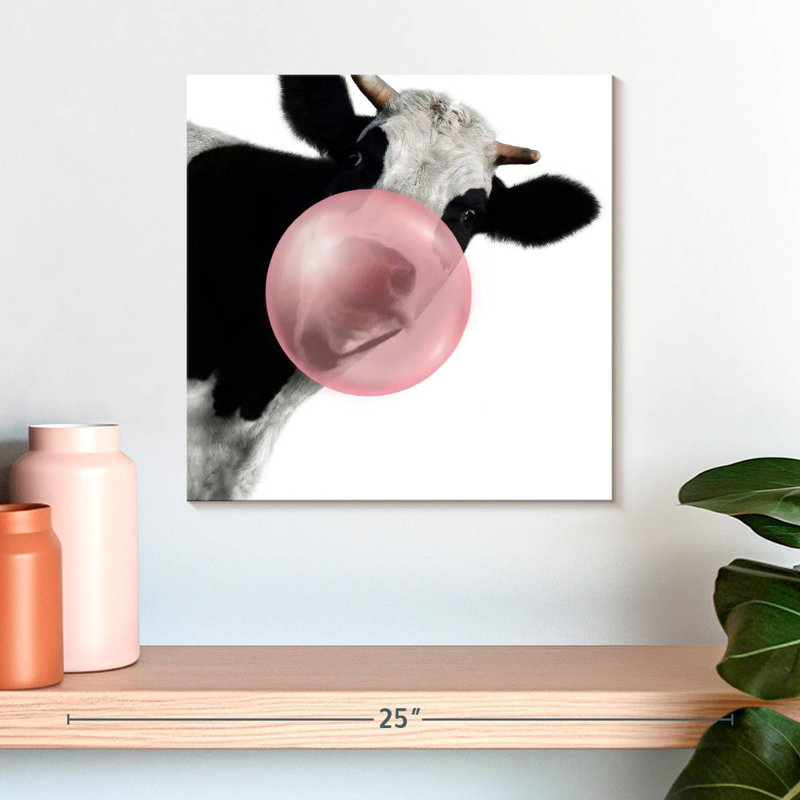 Bubble Gum Cow Canvas Print, 16" H x 16" W x 1.25" D