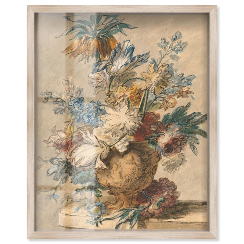 «Flowers in Chalk Shadowbox Print Vintage Art» par Art Remedy, Crème, crème, H 21 po x l 17 po