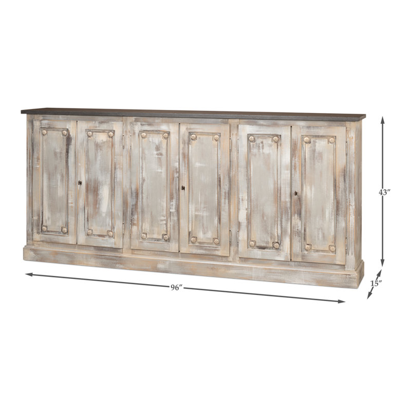 Pagnano 96'' W Solid Wood Sideboard, Gray Oak/Stone Gray
