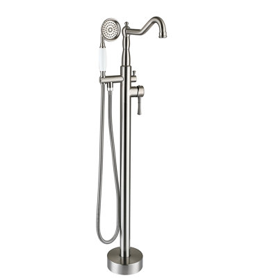 Robinet de baignoire moderne avec douche à main - Nickel brossé, 6,52 po Hauteur de la baignoire autoportante à jet complet en métal, largeur du corps