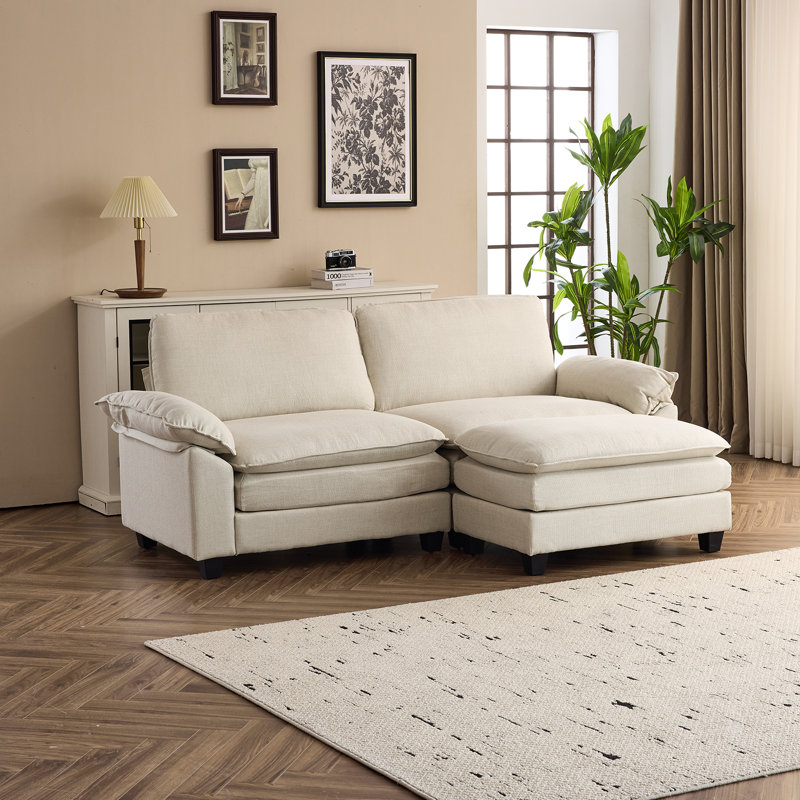 Avrilynn Upholstered Cloud Sofa&Couch with Ottoman, Beige Polyester, 85.4"W x 33.5"H x 54"D (2-seat)