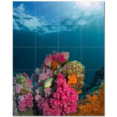 Coral Photo 4.25'' x 4.25'' Satin Ceramic Decorative Mural
