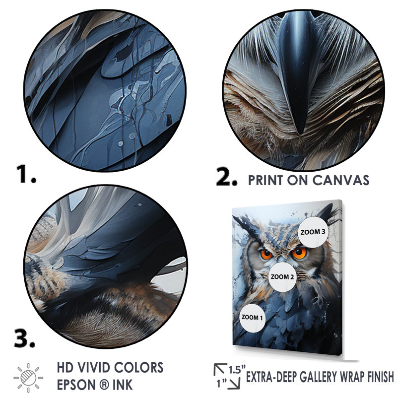 Hiboux aux yeux de la sagesse IV sur toile, Cadre noir, H 32 po x l 16 po x P 1 po