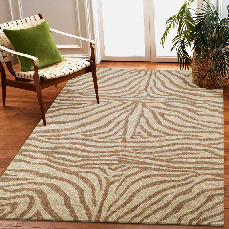 Tapis touffeté à la main à imprimé animal en polyester beige / brun, Rectangle 8 pi 3 po x 11 pi 6 po