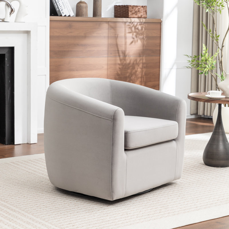 Fauteuil demi-tonneau pivotant de 33,5 po Odey, Velours gris velours