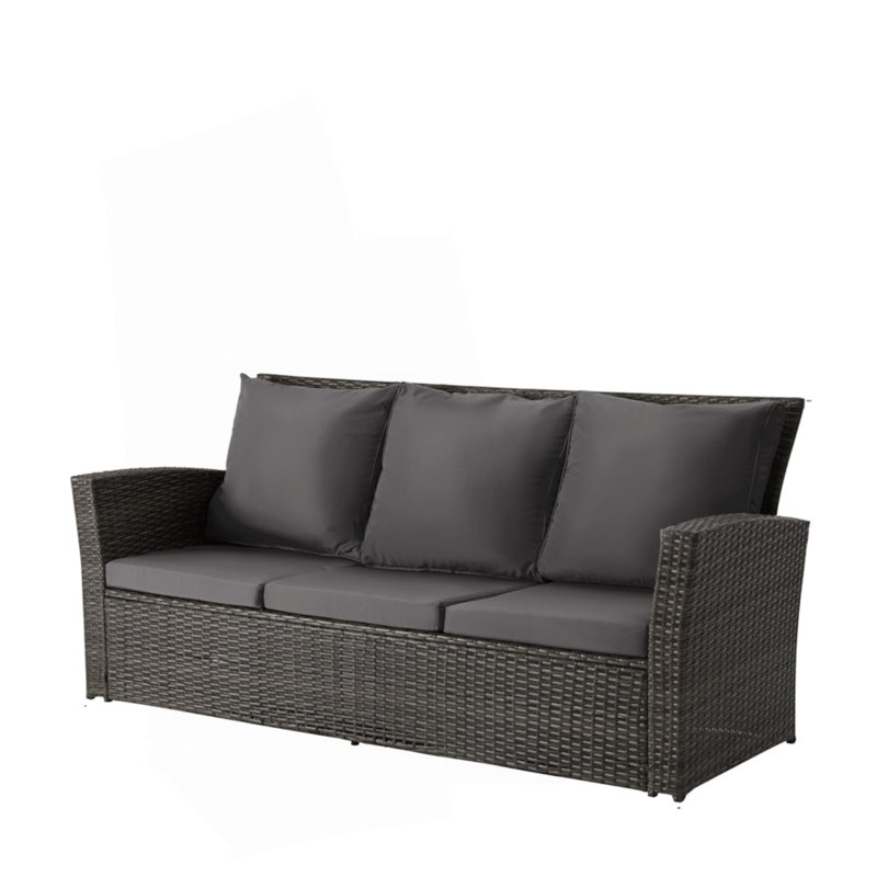 67.7" All-Weather Wicker 3-Seat Patio Sofa With Thick Black Cushions & Black Frame, Black