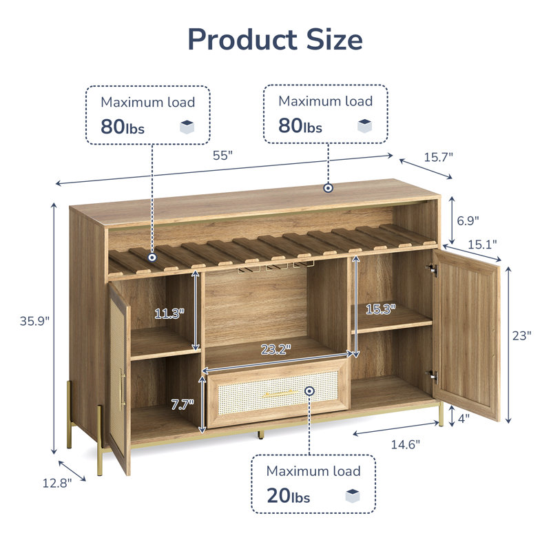 Desilien 55" Modern Bar Cabinet With Adjustable Shelves Wine Cabinet With Wine Glass Holder & Wine Rack