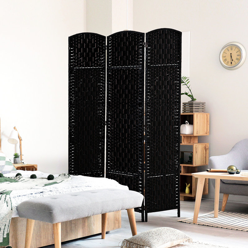 Cloison d'intimité tissée noire de 6 pi de hauteur. Élégant pour les dortoirs et les appartements. Diamant artistique tissé. Charnière pratique, écran de rangement facile à déplacer - noir. Ajoute des salles à manger. Conception. Pliable portatif,