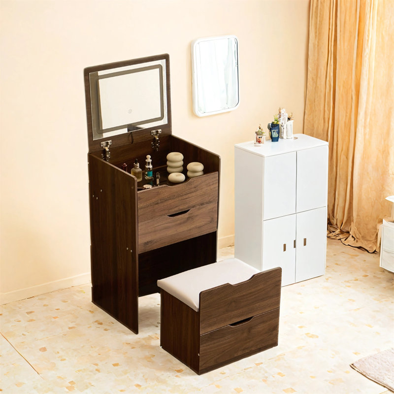 Bureau de coiffeuse 3 en 1 avec miroir rabattable