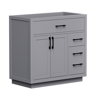 Meuble-lavabo sur pied de 37 po, base style Shaker moderne avec 5 tiroirs et portes à fermeture en douceur, pour comptoir de lavabo de 37 po, gris
