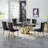 Glass Dining Table Set, Dining Table with Velvet Dining Chairs, 70" Glass Dining Table Set, Kitchen Table and Chairs with Stainless Steel Base for Kitchen Dining Room-578012433-578012447-578012443