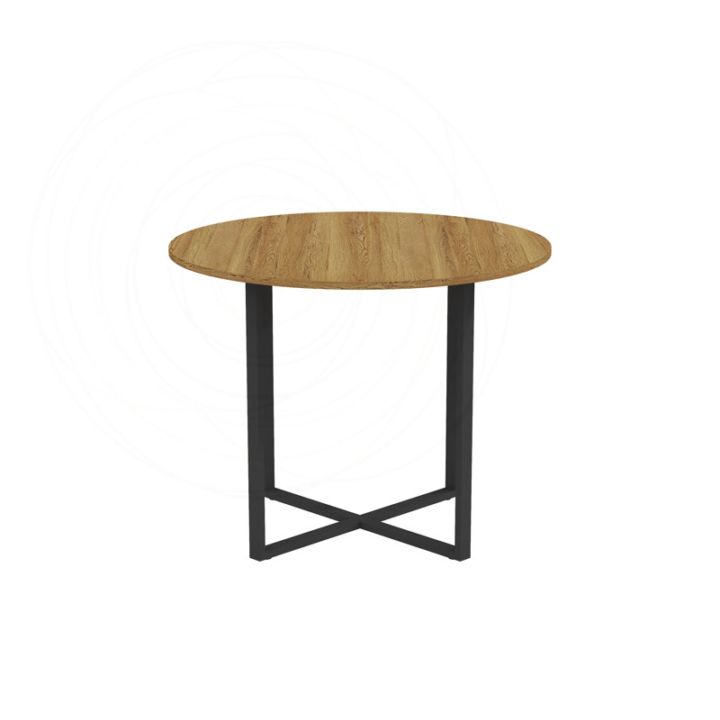 Table de salle à manger rustique ronde avec 4 chaises en similicuir