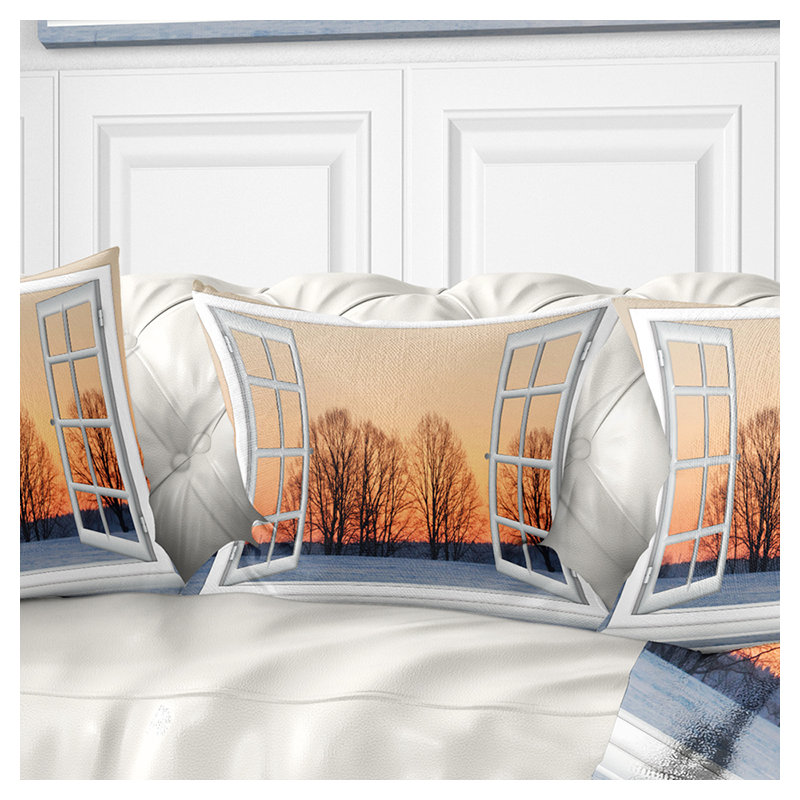 Coussin paysage avec fenêtre ouverte, 16 po x 1 po, Coussin décoratif