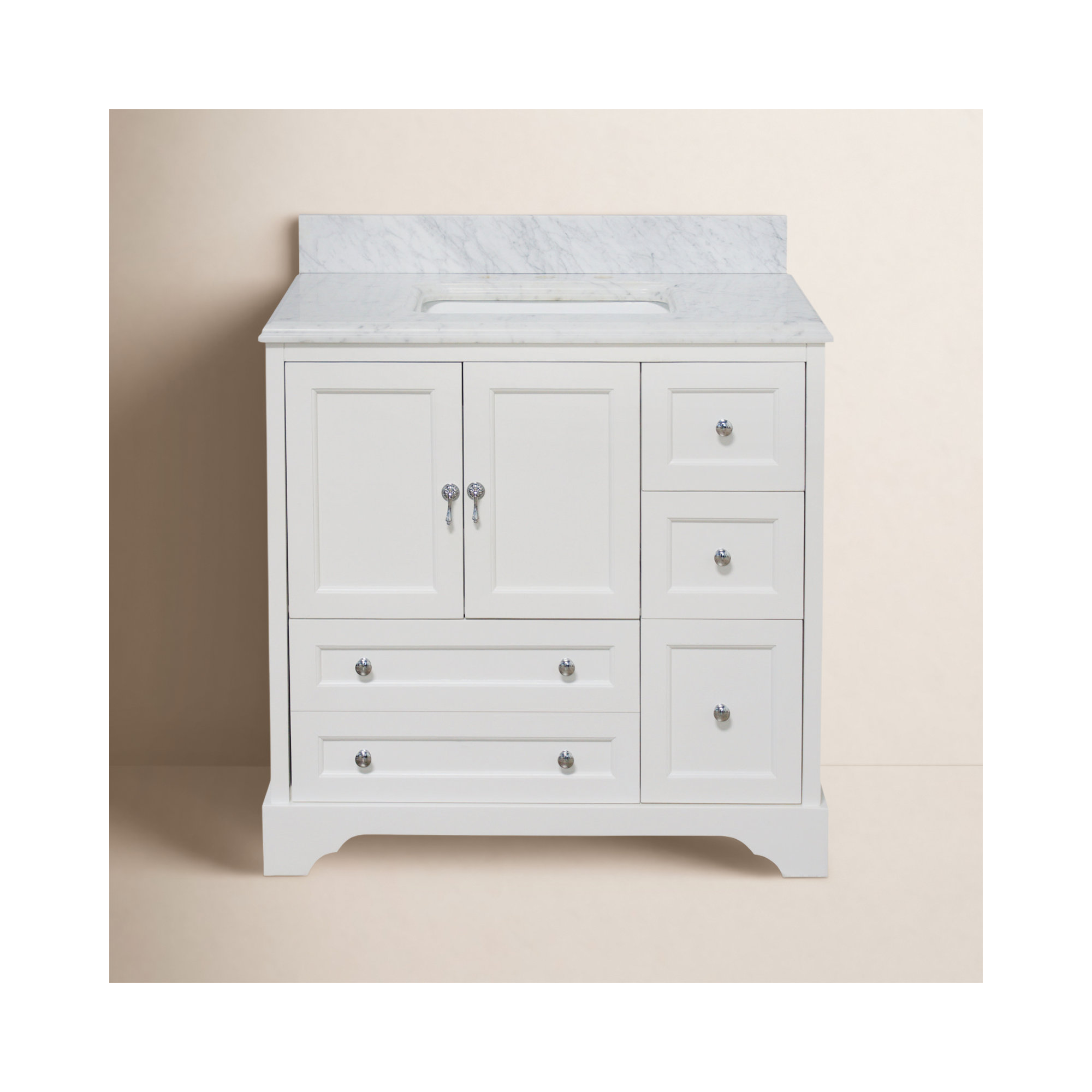 Tilford 36'' Single Bathroom Vanity, Carrara Marble, White