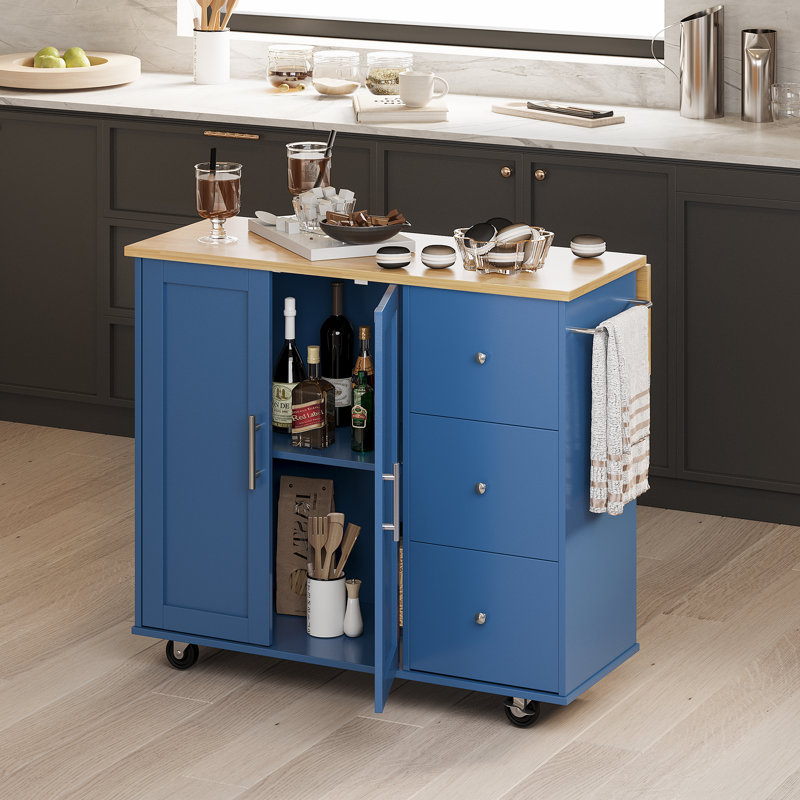 Arnola 39.7" W Kitchen Island Cart, Blue