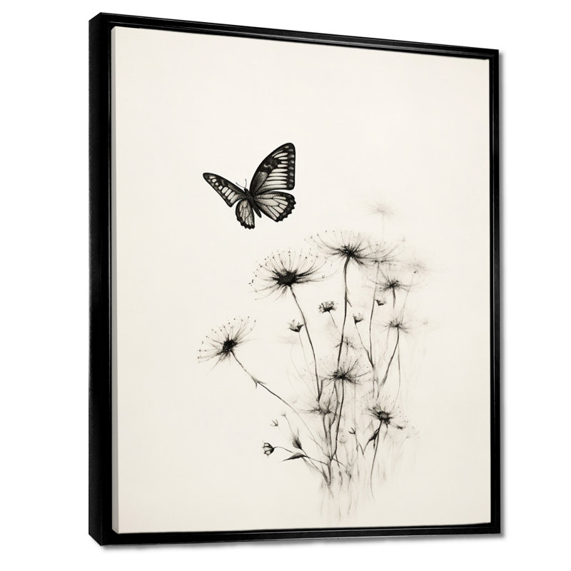Papillon, pétales de promesse, impression monochrome, Toile avec cadre noir, H 40 po x l 30 po x P 1,5 po