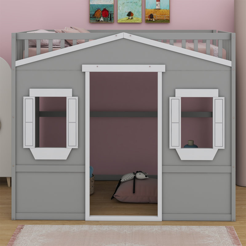 House Loft Bed With Ladder, Gray/White