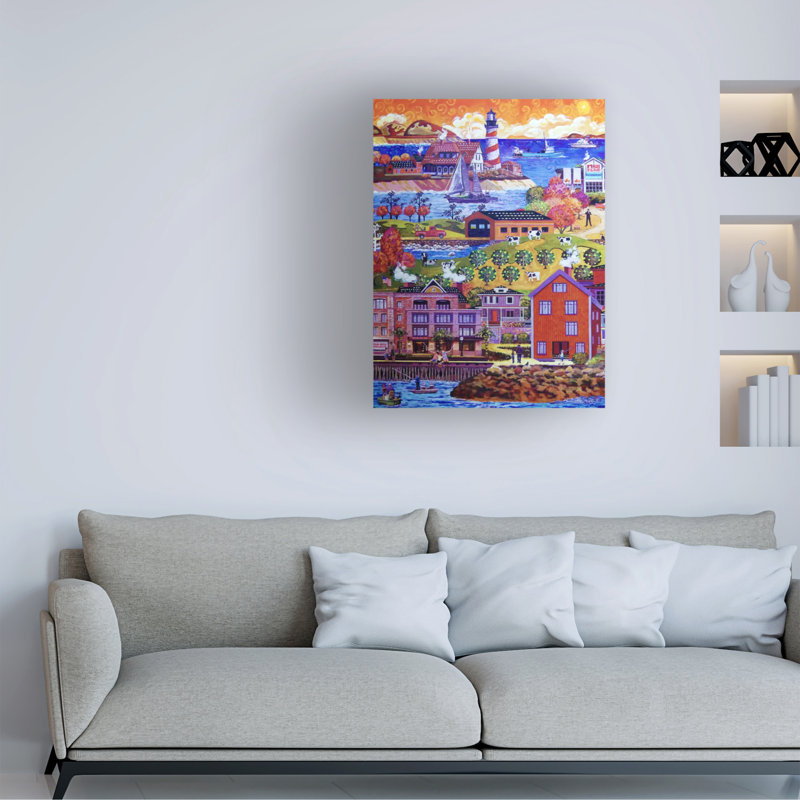 Art mural sur toile tendue - "Pêche avec papa" par Julie Pace Hoff pour décoration de salon, de chambre à coucher ou de bureau - 18 x 24