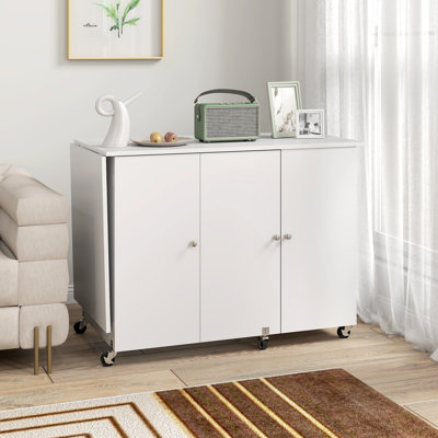Table de couture pliante avec abattant, table de bricolage roulante, blanc