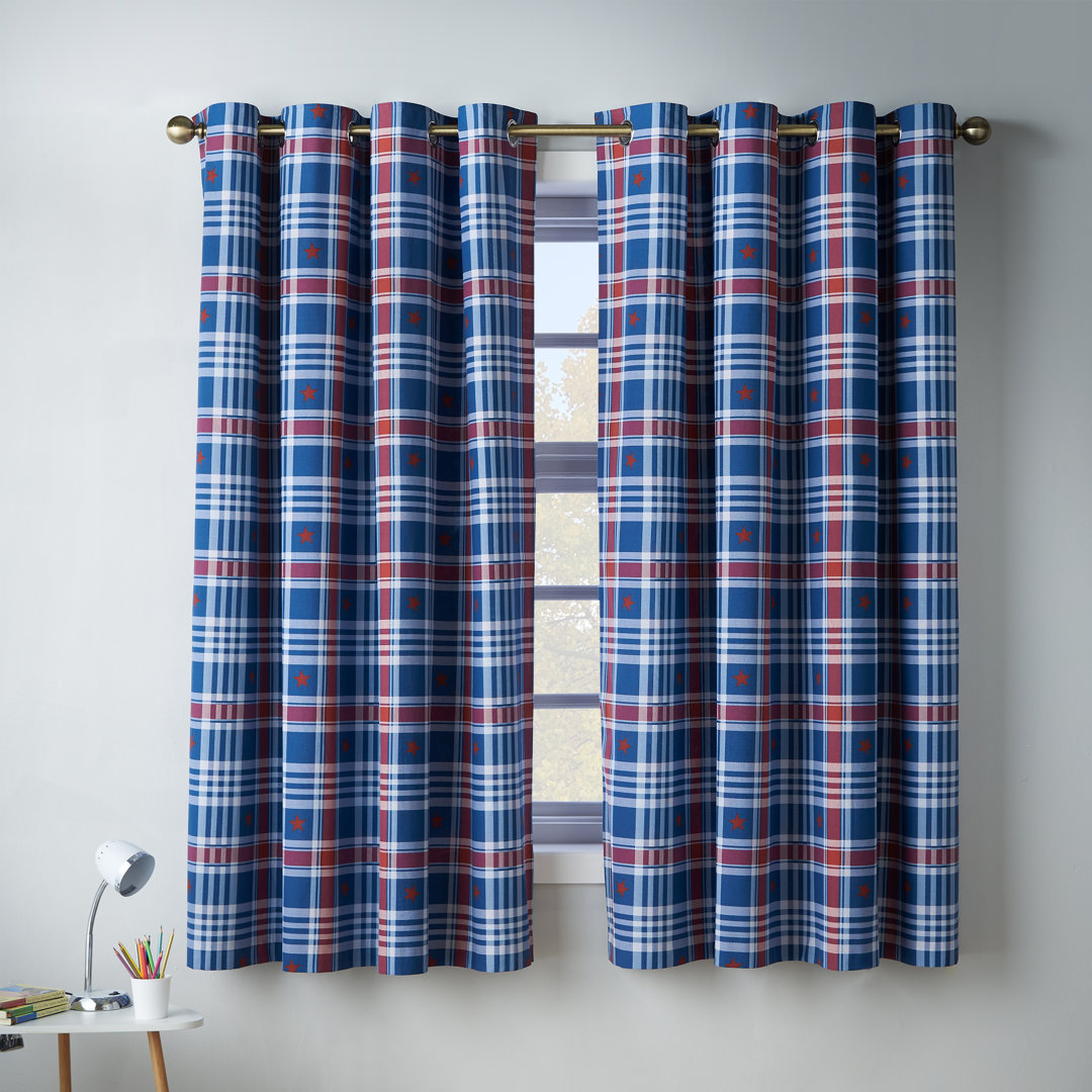 Rackhams Blue Stars And Check Fully Reversible Eyelet Curtains - 66 X 72 Inch - Image 5