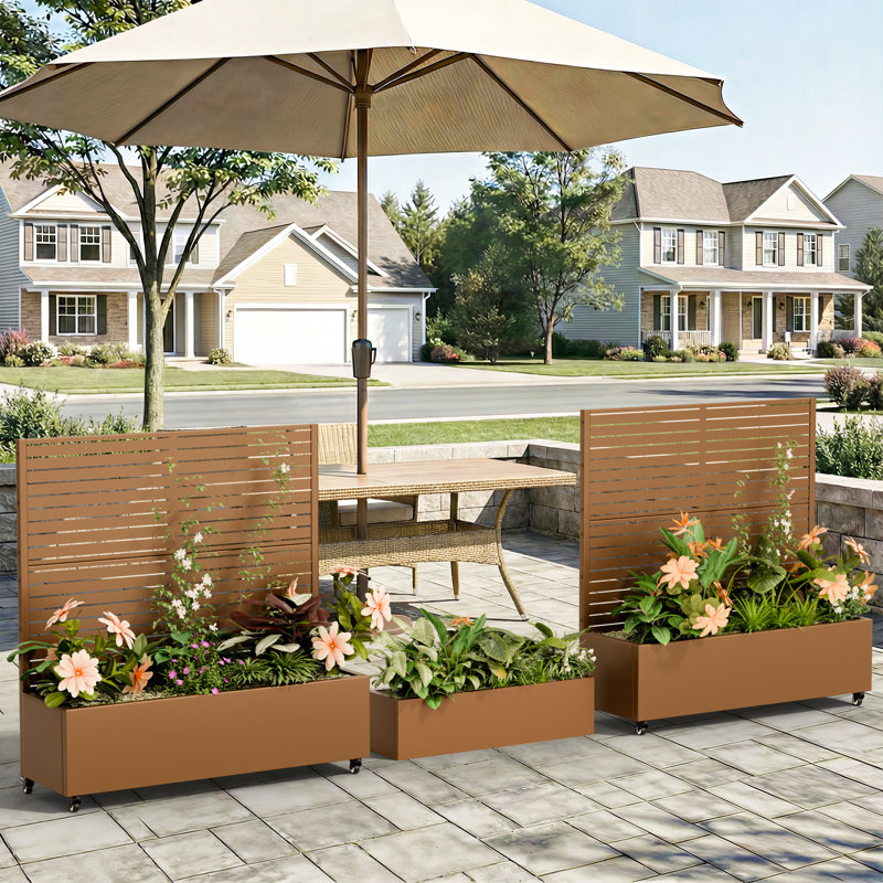 Lit de jardin surélevé multi-styles H 47 "x l 47" avec jardinière en treillis avec écran d'intimité pour plantes grimpantes Boîte à fleurs en métal pour patio et jardin