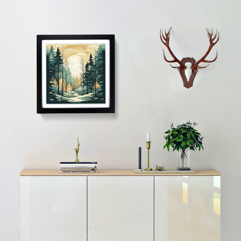 Winter Forest Retro Art - Framed Print, Black Framed