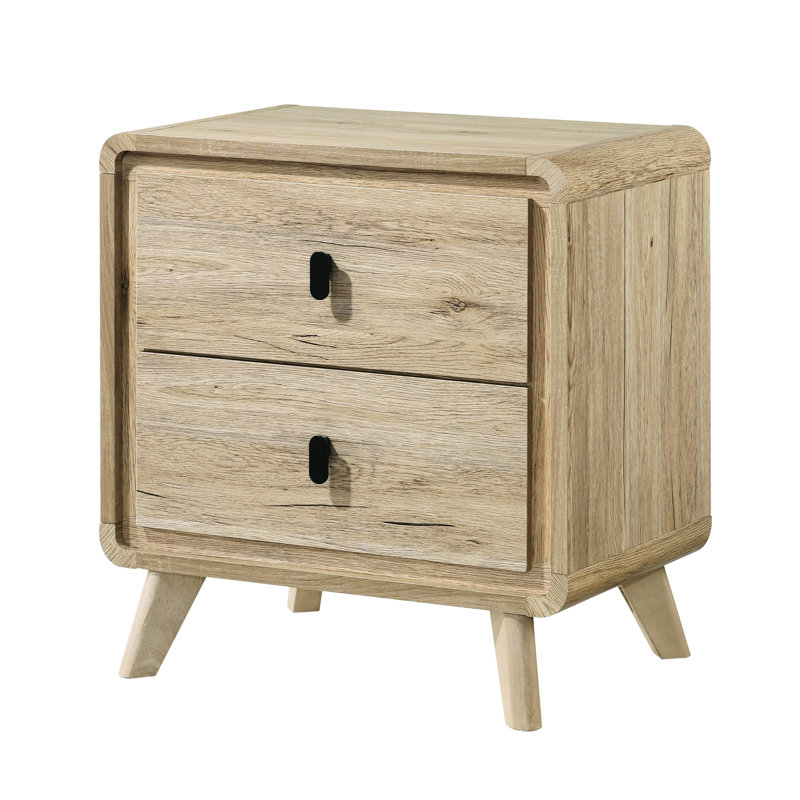 Table de chevet beige moderne Mid-Century à deux tiroirs, fabrication en bois, profondeur de 24,8 po, couleur contemporaine, pour chambre à coucher