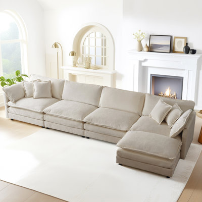 Ebern Designs Modular Sectional Sofa L Shaped, Deep Seat Chenille Cloud Couch with Ottoman