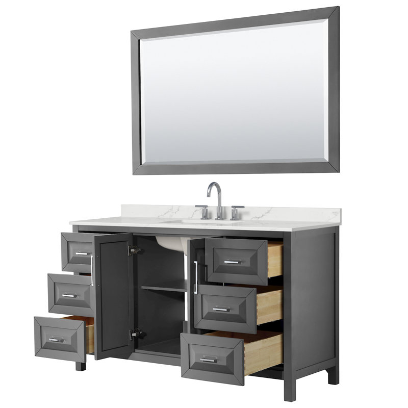 Daria 60 in. with Mirror Vanity, Giotto Quartz, Gray, Polished Chrome