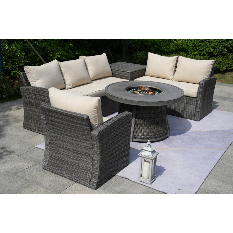 Areefa 6 - Person Patio Conversation Set with Cushions, Gray