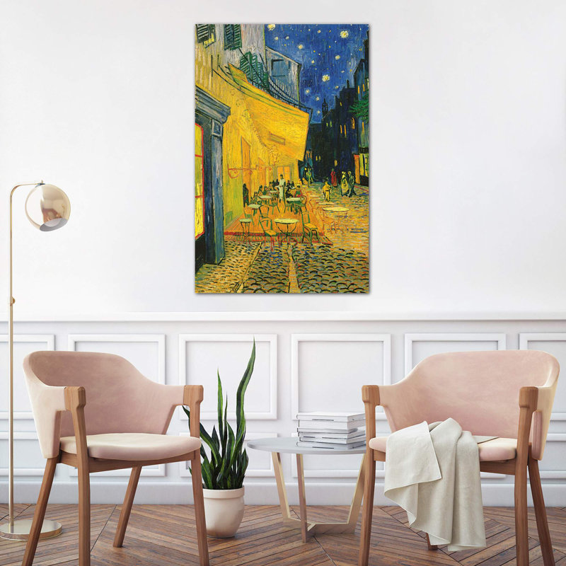 Cafe Terrace, Place Du Forum, Arles, 1888 by Vincent Van Gogh - Painting on Canvas, Black Floater Framed