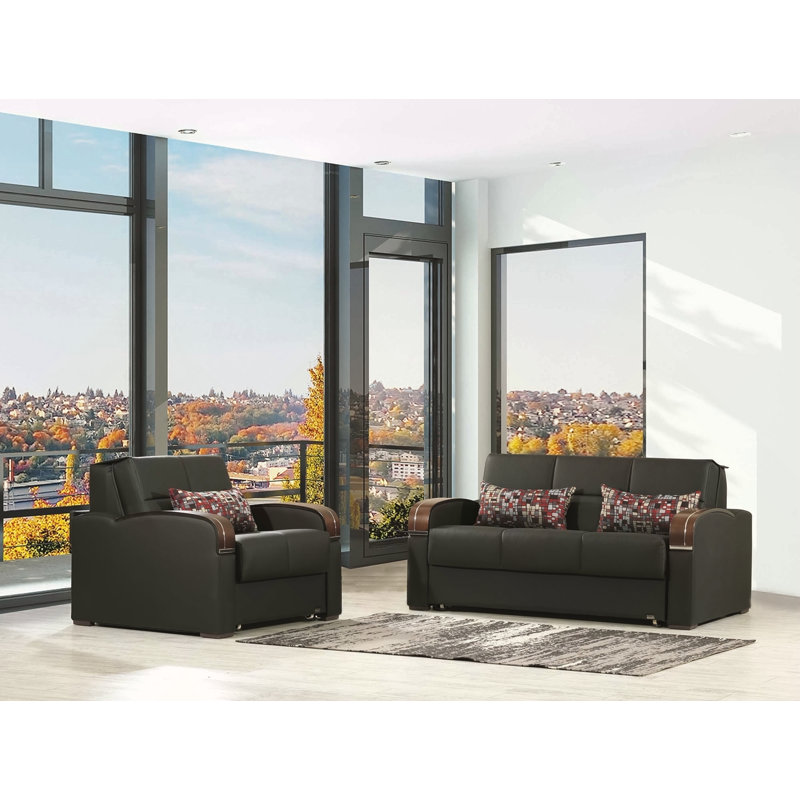 Causeuse convertible Primenest avec rangement, PU, parfaite pour les petits espaces et les chambres d'amis, Noir