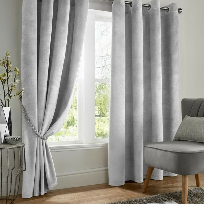 Liev Polyester Eyelet Room Darkening Thermal Curtains, 116cm Width x 137cm Drop, Silver