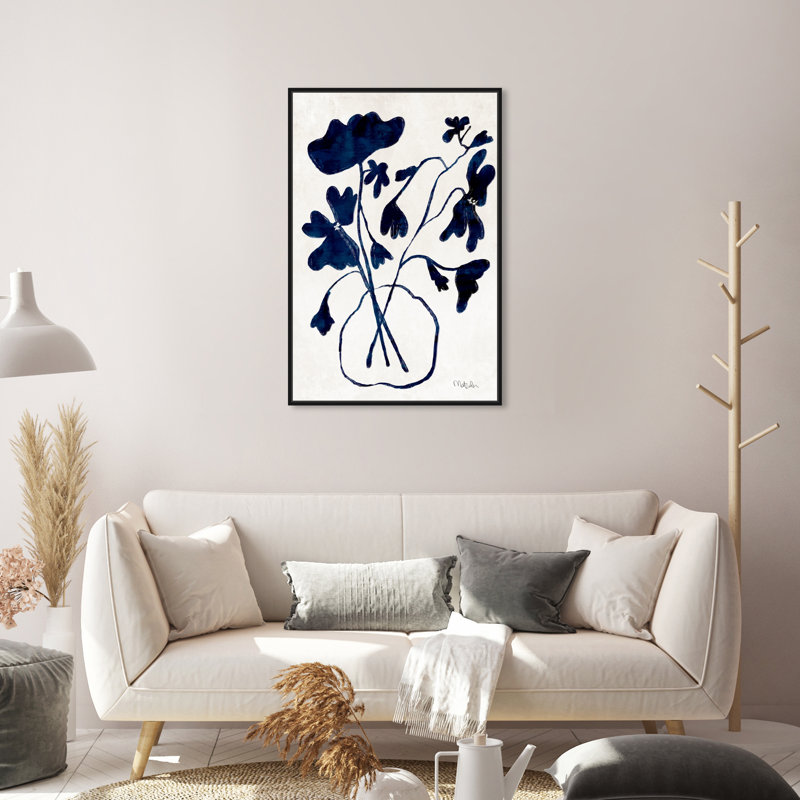 Anemone Vase II - peinture sur toile, H 31 po x l 21 po, Impression encadrée, Noir