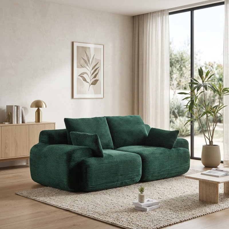 Causeuse à compression moderne en velours côtelé, Vert