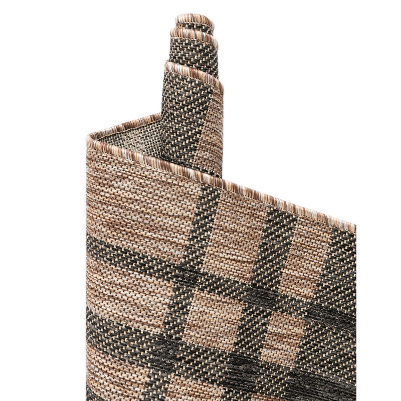 Tatasha Plaid Power Loom Polypropylene Plastic Indoor/Outdoor Area Rug in Black/Brown, Square 10'