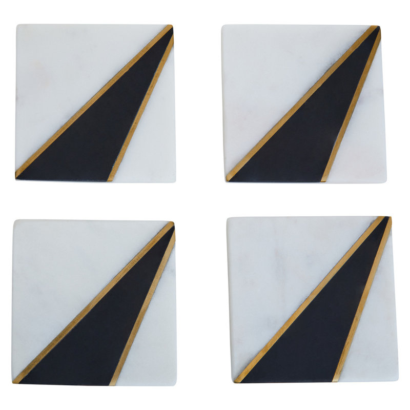 Aybek Marble Square 4 Piece Coaster Set