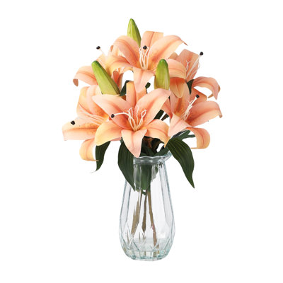 Elegant Real Touch Artificial Calla & Tiger Elegant floral-inspired-style Flower Arrangement with Vase – 6 Blooms & 3 Buds, Lifelike Faux Floral Centerpiece for Home, Wedding Décor – Champagne Colour