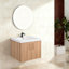 Meuble-lavabo moderne en chêne doré avec lavabo en résine blanche, conception peu encombrante