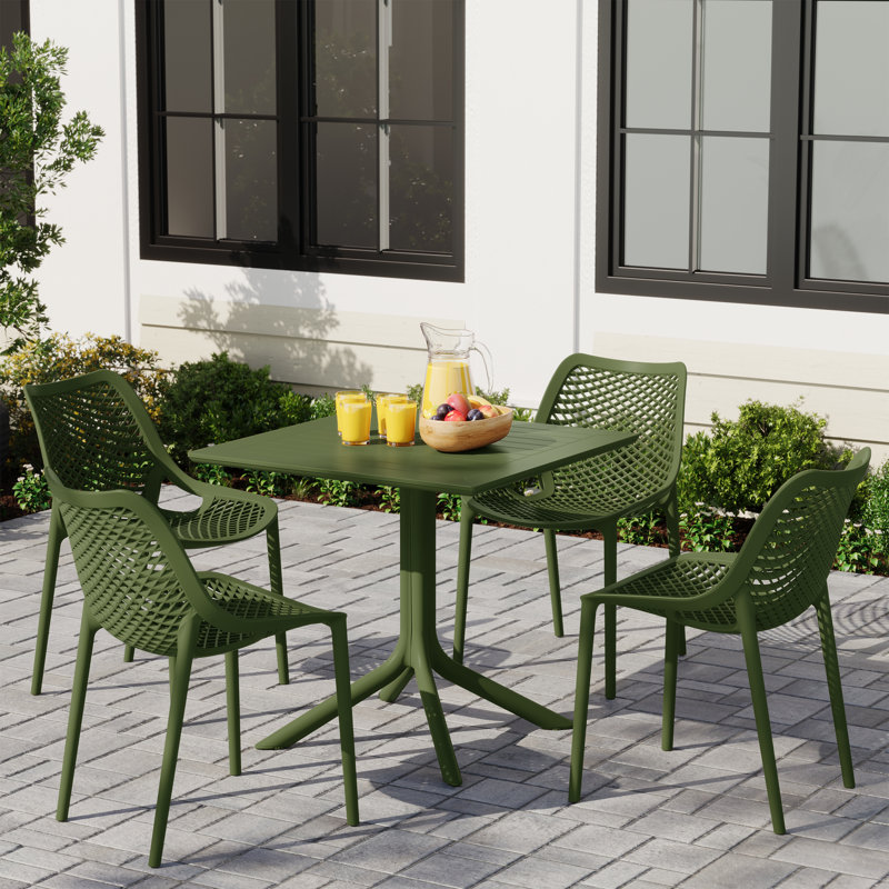 4 Person Outdoor Square Dining Set, Green