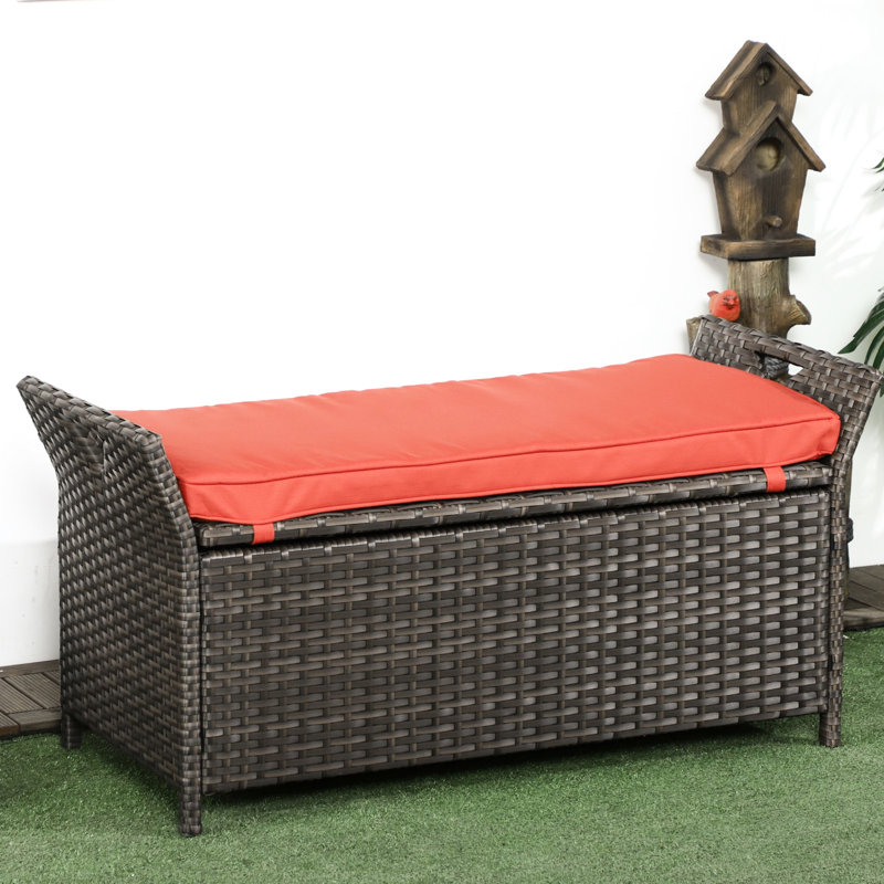 Outdoor Pe Patio Storage Bench, 27 Gallon, Red, With Handles And Cushion For A Alluring Gallon Red Hamper, Bench
