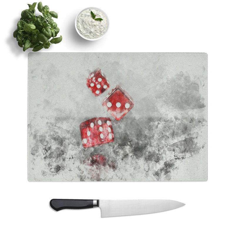 Rolling the Dice Watercolour Chopping Board, 0.4cm H x 20cm W x 28.5cm L