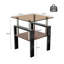 Ensemble de 2 tables à thé modernes en verre trempé, plateau en verre trempé avec panneau de fibres à densité moyenne, table basse, table de bout, table carrée pour le salon, brun / noir-2144853633-2144853632