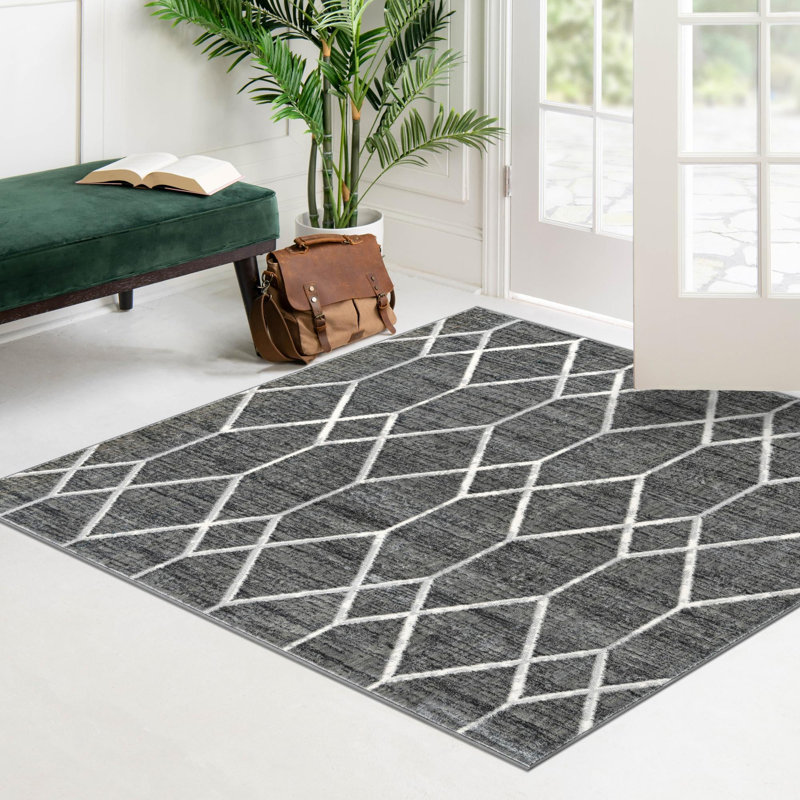 Tapis intérieur rectangulaire en polyester tissé à la machine à motif abstrait Eshin, Carré 7 pi