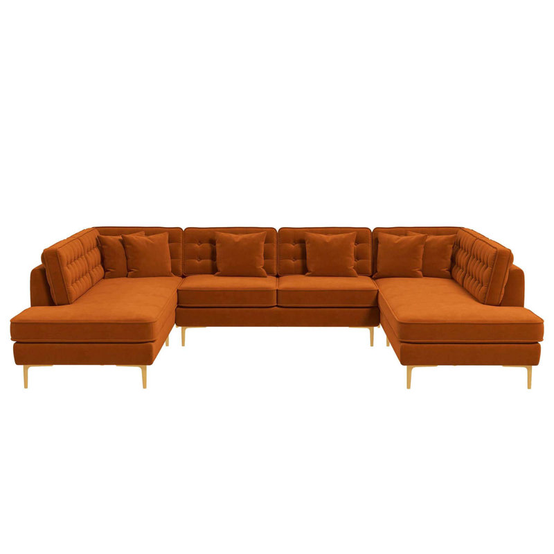 Luxueux canapé en forme de U en velours pour un confort et un style ultimes, Velours orange