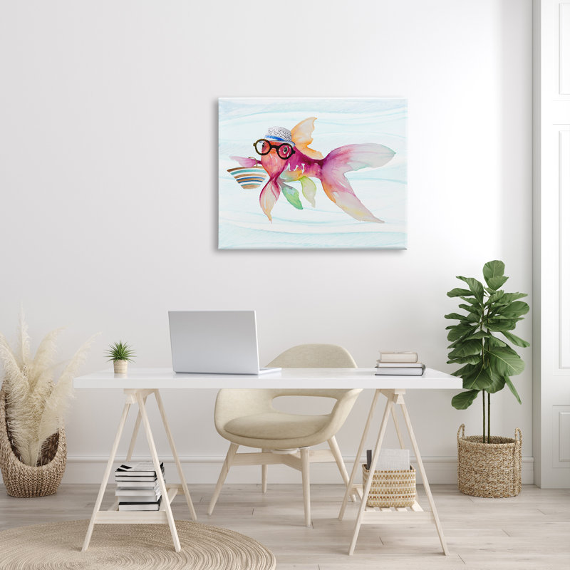 «Hipster Fish Funny Sea Life» par Lanie Loreth - peinture sur toile tendue, H 30 po x l 40 po x P 1,5 po