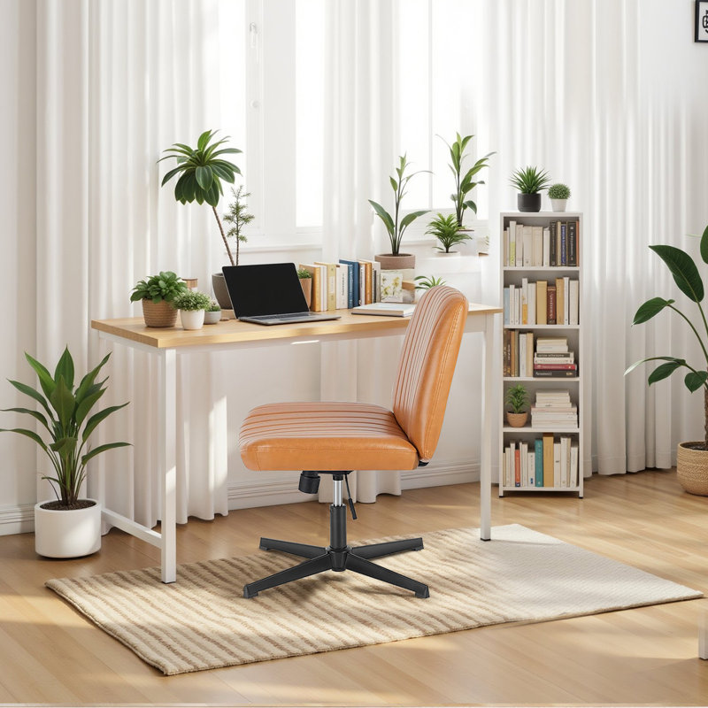 Brenae Upholstered Armless Swivel Task Chair, Fabric, PU Brown