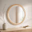 Miroir mural rond de 30 po x 30 po en bois naturel avec cadre en bois massif perlé, miroir rustique de décor de ferme pour entrée, salle de bain et salon