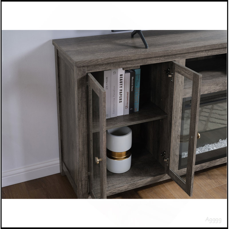 Meuble télé 70 po avec éclairage, lumières DEL, armoires, tablettes Emerson, Gris