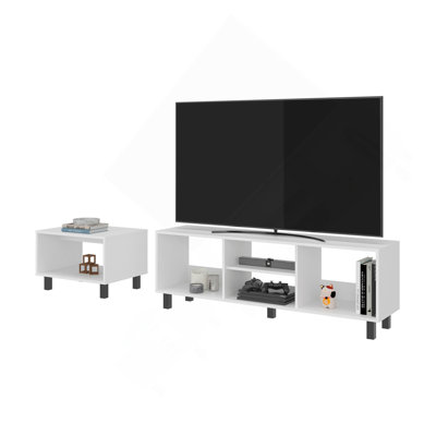 Carter 2 Piece Living Room Set, Streamlined With TV Stand And Coffee Table, White